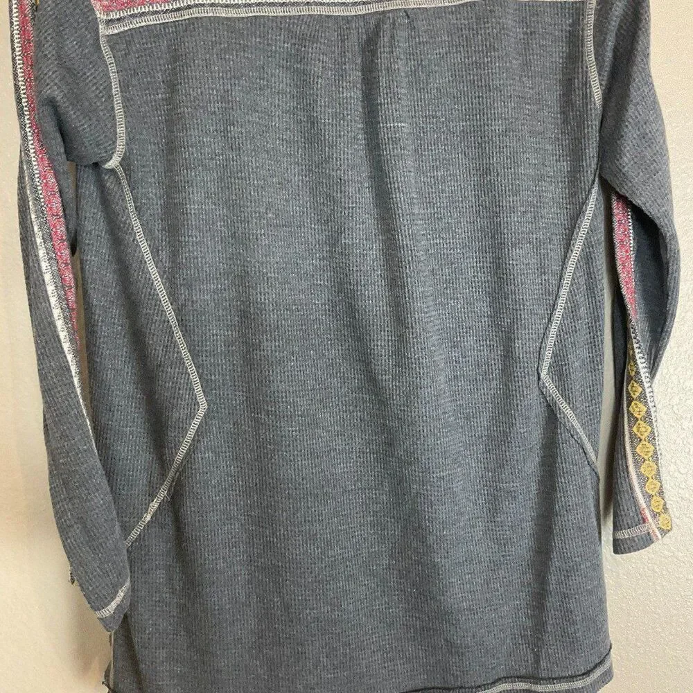 Mystree Top Women S Gray Waffle Knit Tee Shirt Long Sleeve Scoop Neck Thermal E3